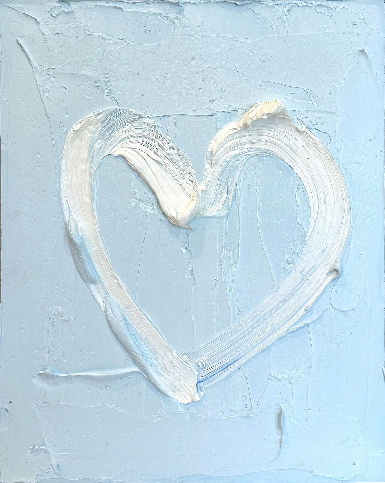 « My Behind Blue Eyes Heart », peinture à l'huile pop art bleue avec cadre flottant blanc - Painting de Cindy Shaoul
