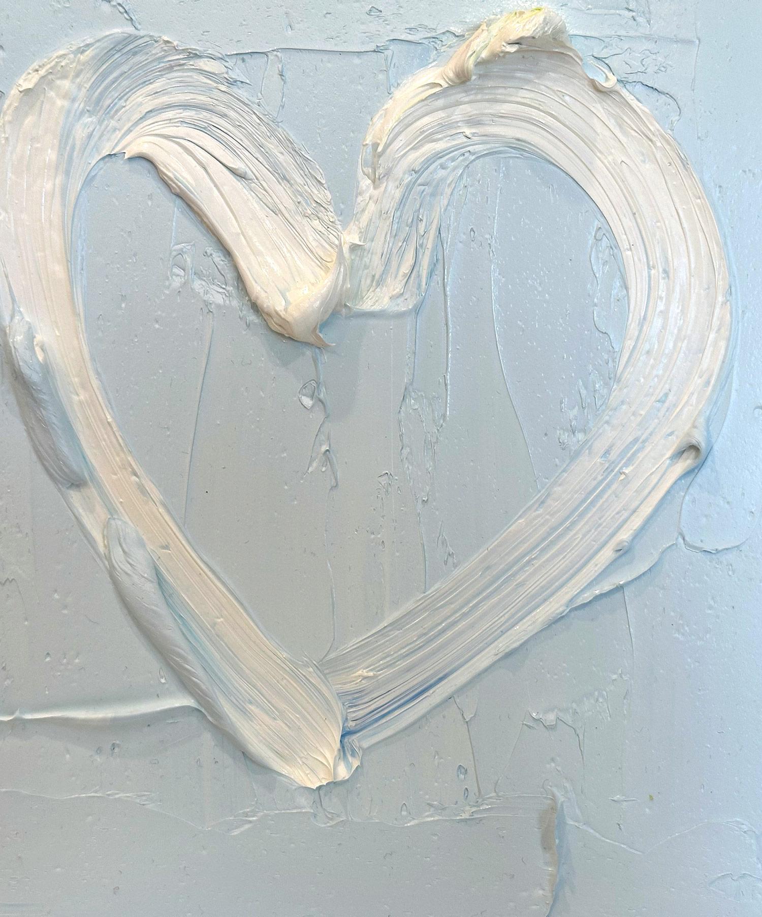 « My Behind Blue Eyes Heart », peinture à l'huile pop art bleue avec cadre flottant blanc 1