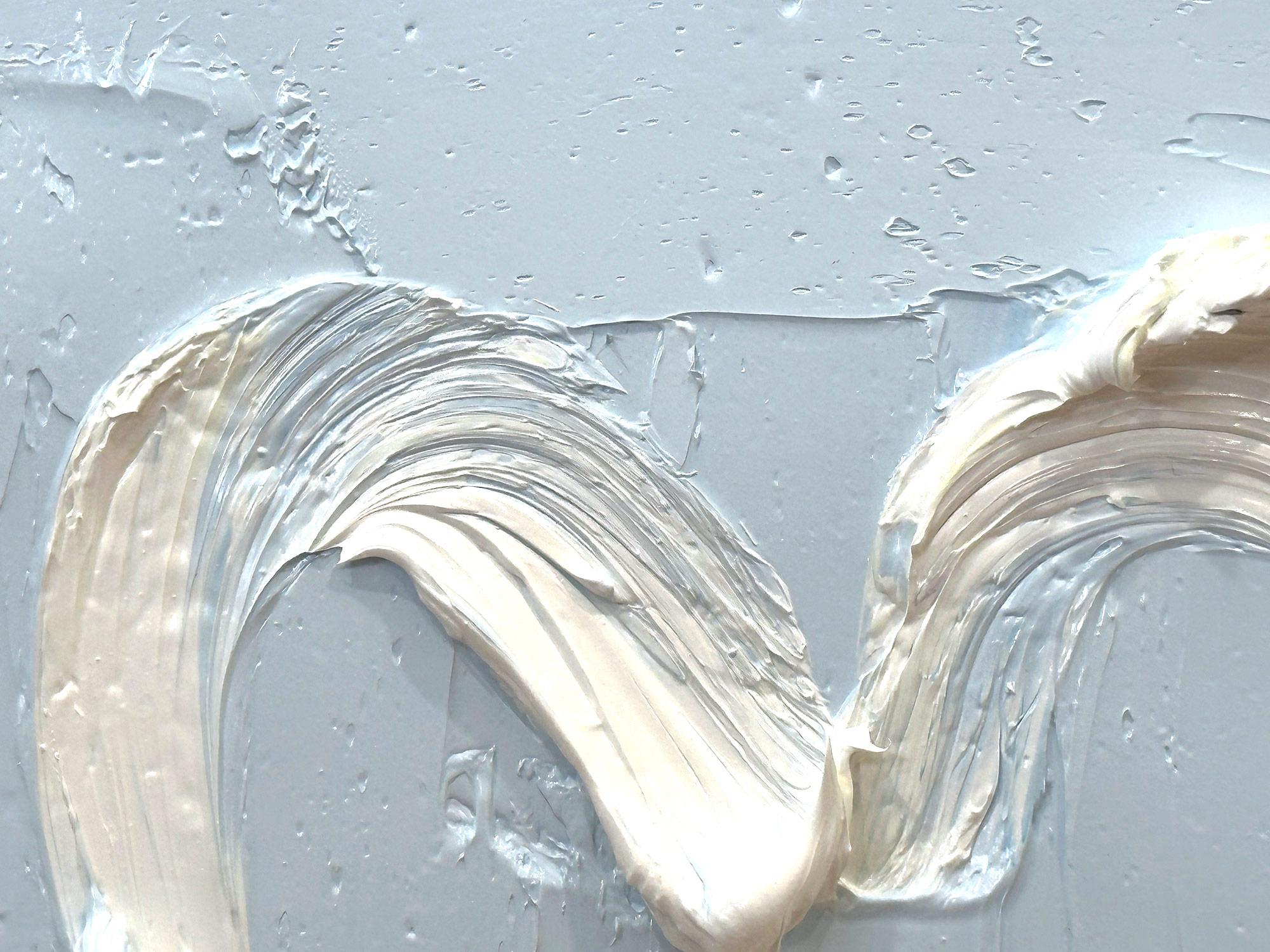 « My Behind Blue Eyes Heart », peinture à l'huile pop art bleue avec cadre flottant blanc 2