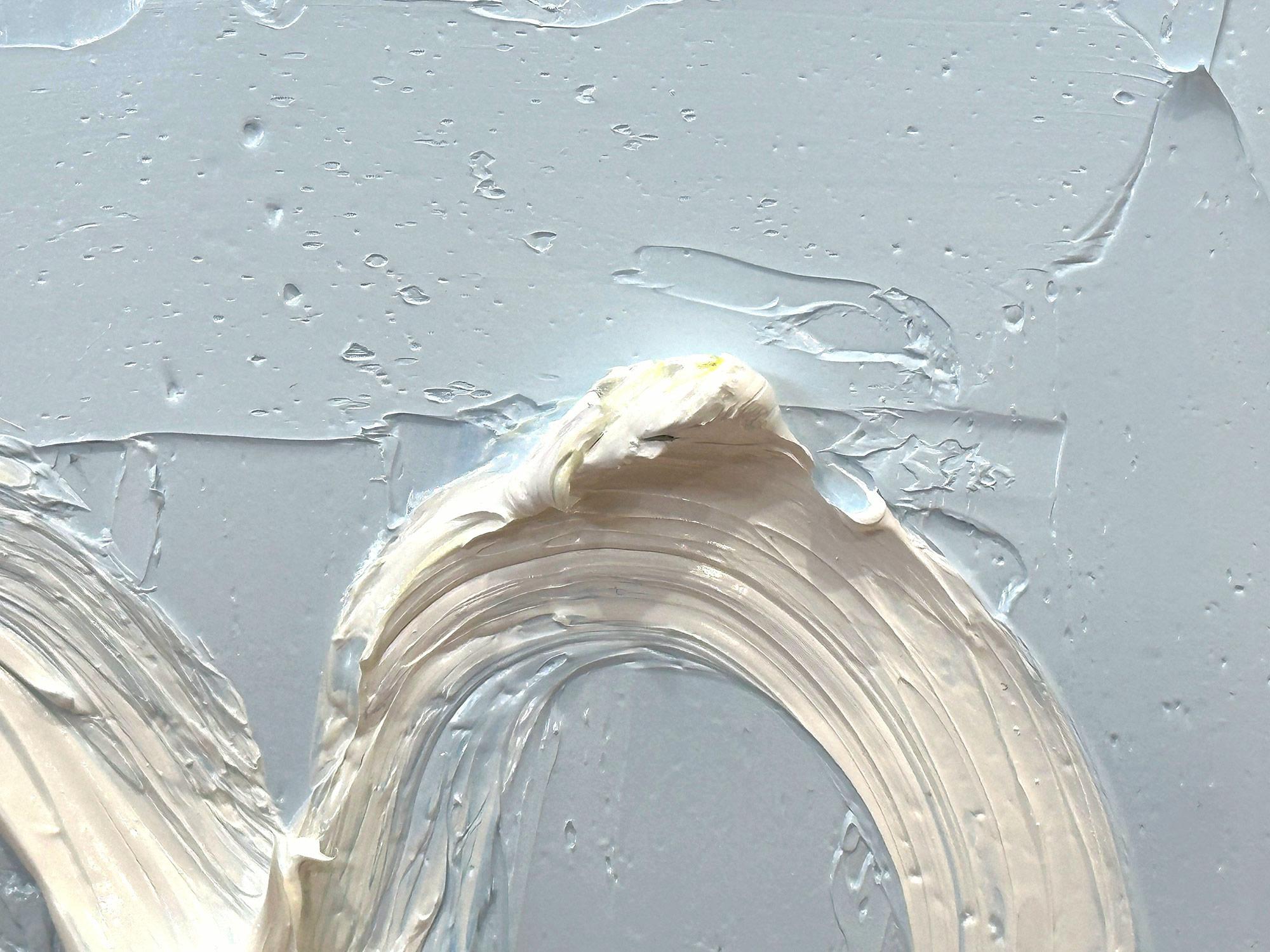 « My Behind Blue Eyes Heart », peinture à l'huile pop art bleue avec cadre flottant blanc 3