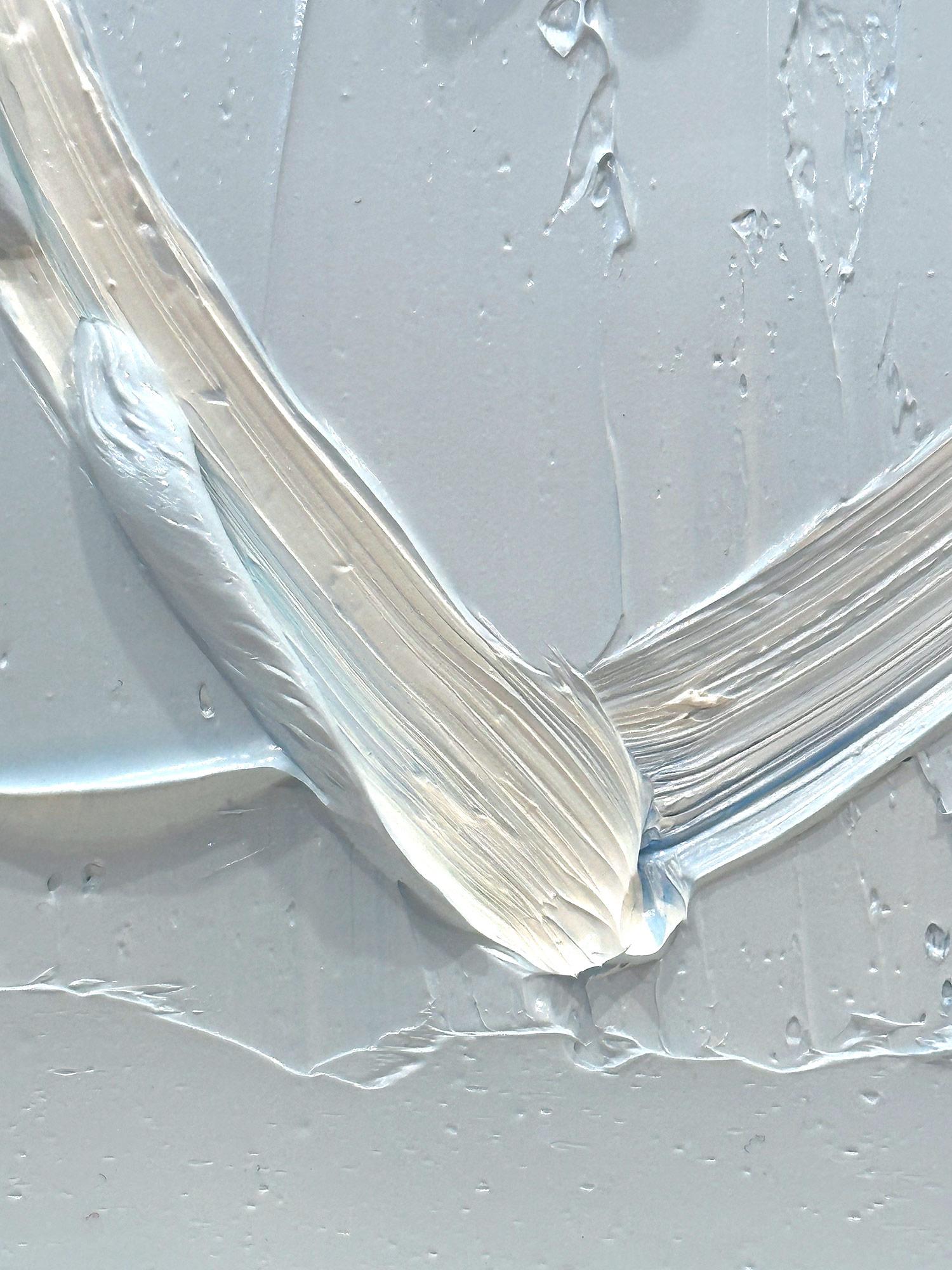 « My Behind Blue Eyes Heart », peinture à l'huile pop art bleue avec cadre flottant blanc 5