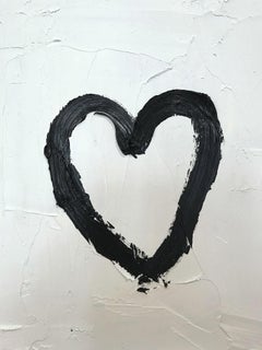"My Black & White Heart" Contemporary Oil Painting Framed with Floater Frame