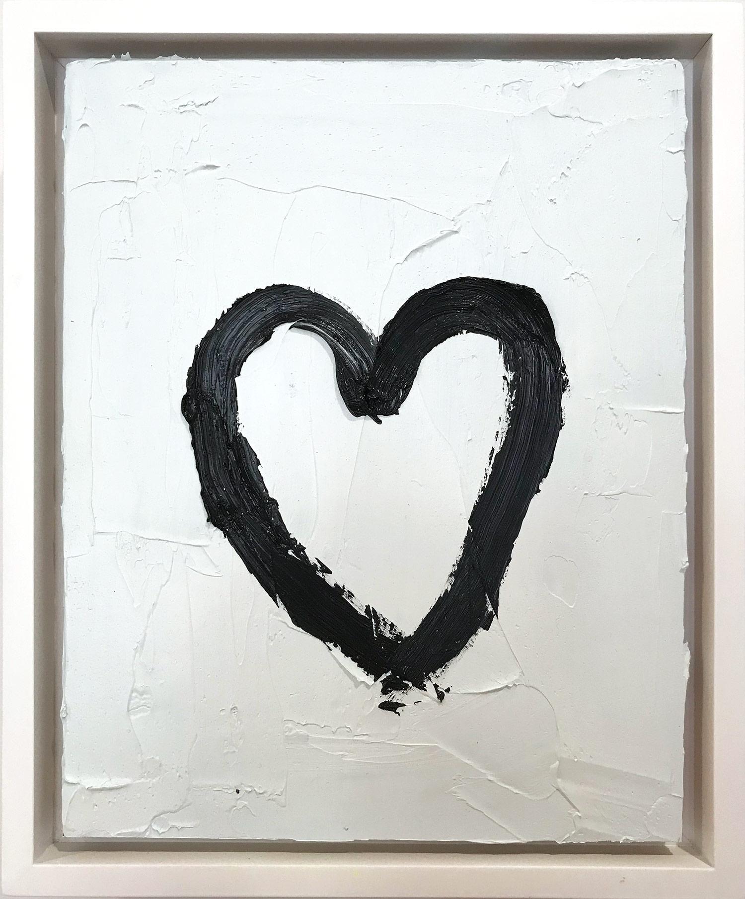 Cindy Shaoul Abstract Painting - "My Black and White Heart" Contemporary Oil Painting Framed w Floater Frame