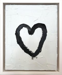 « My Black and White Heart » - Peinture à l'huile contemporaine encadrée avec cadre flottant