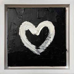 "My Black and White Heart" Pink Contemporary Oil Painting w Floater Frame