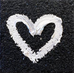 "My Black Diamond Heart" Black & White Pop Art Oil Painting White Floater Frame