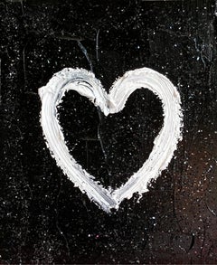 "My Black Diamond Heart " Contemporary Pop Art Oil Painting w Floater Frame