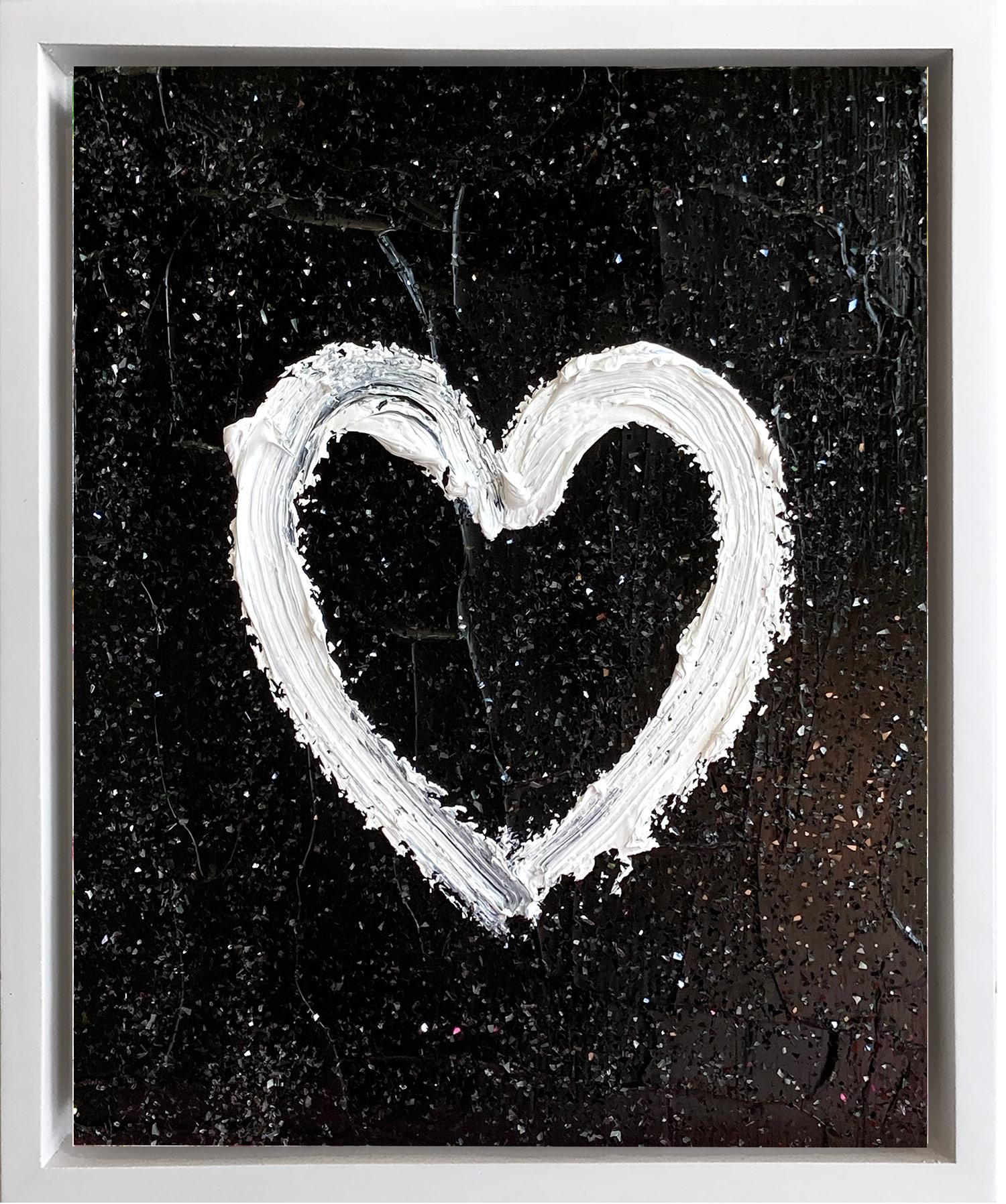 Cindy Shaoul Figurative Painting - "My Black Diamond Heart " Contemporary Pop Art Oil Painting w Floater Frame