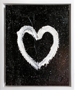 "My Black Diamond Heart " Contemporary Pop Art Oil Painting w Floater Frame