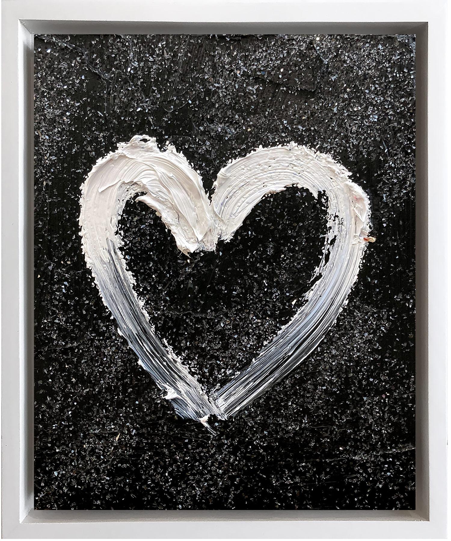 Cindy Shaoul Abstract Painting - "My Black Diamond Heart " Contemporary Pop Art Oil Painting w Floater Frame