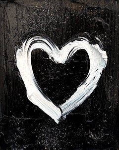 "My Black Diamond Heart" Contemporary Pop Oil Painting Wood White Floater Frame