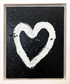 "My Black Diamond Heart" Contemporary Pop Oil Painting Wood White Floater Frame