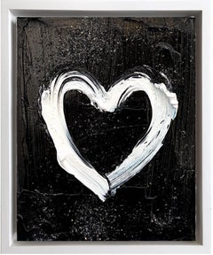 "My Black Diamond Heart" Peinture à l'huile contemporaine pop Wood Wood White Floater Frame