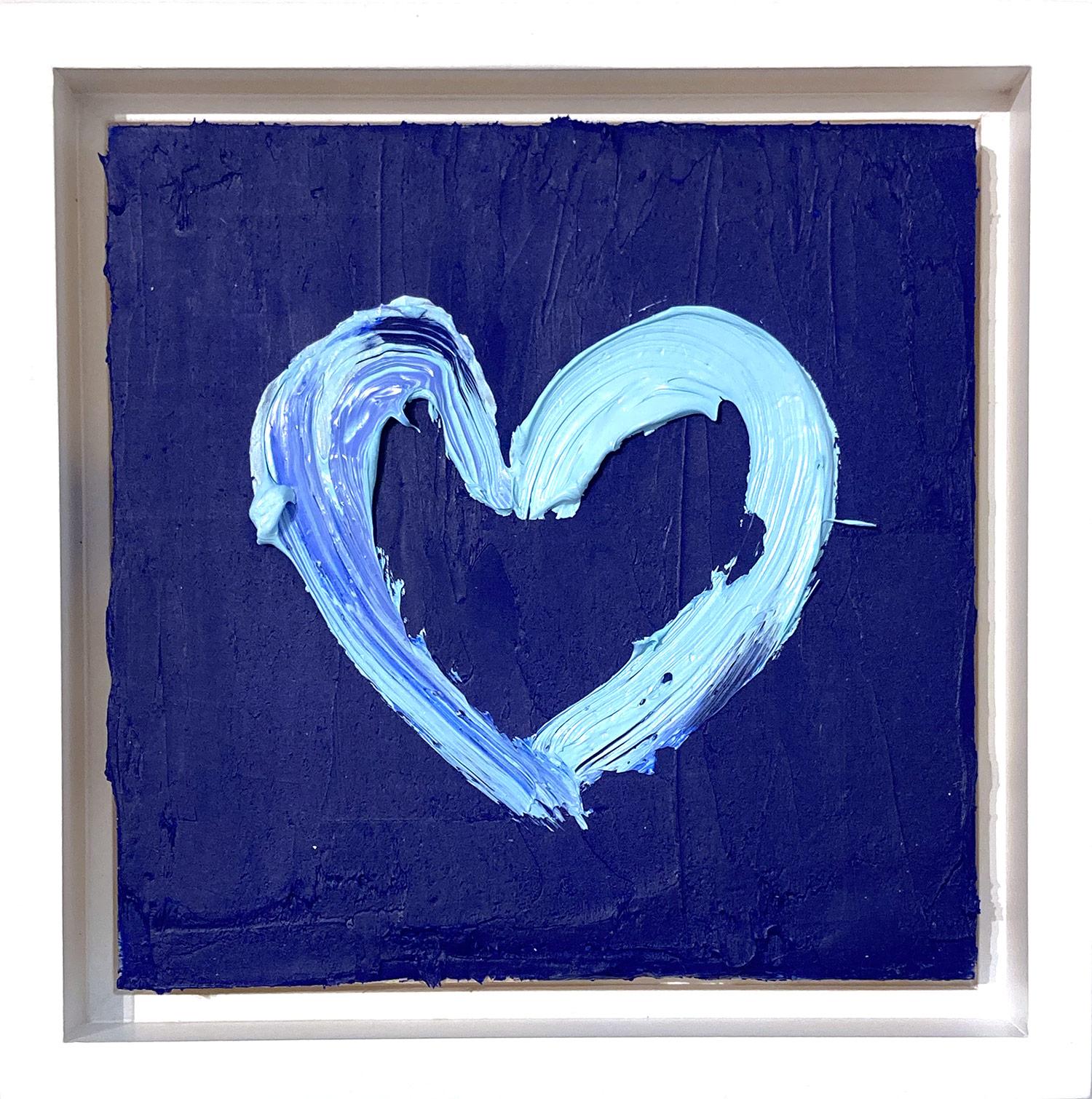 Cindy Shaoul Figurative Painting - "My Blue Blue Heart" Blue Contemporary Oil Painting with Floater Frame