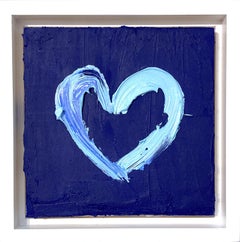 "My Blue Blue Heart" Blue Contemporary Oil Painting with Floater Frame