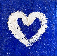 "My Blue Diamond Heart" Blue and White Contemporary Oil Painting w Floater Frame