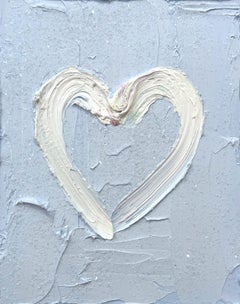 "My Blue Diamond Heart" Periwinkle Blue Oil Painting with White Floater Frame