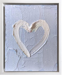 "My Blue Diamond Heart" Periwinkle Blue Oil Painting with White Floater Frame