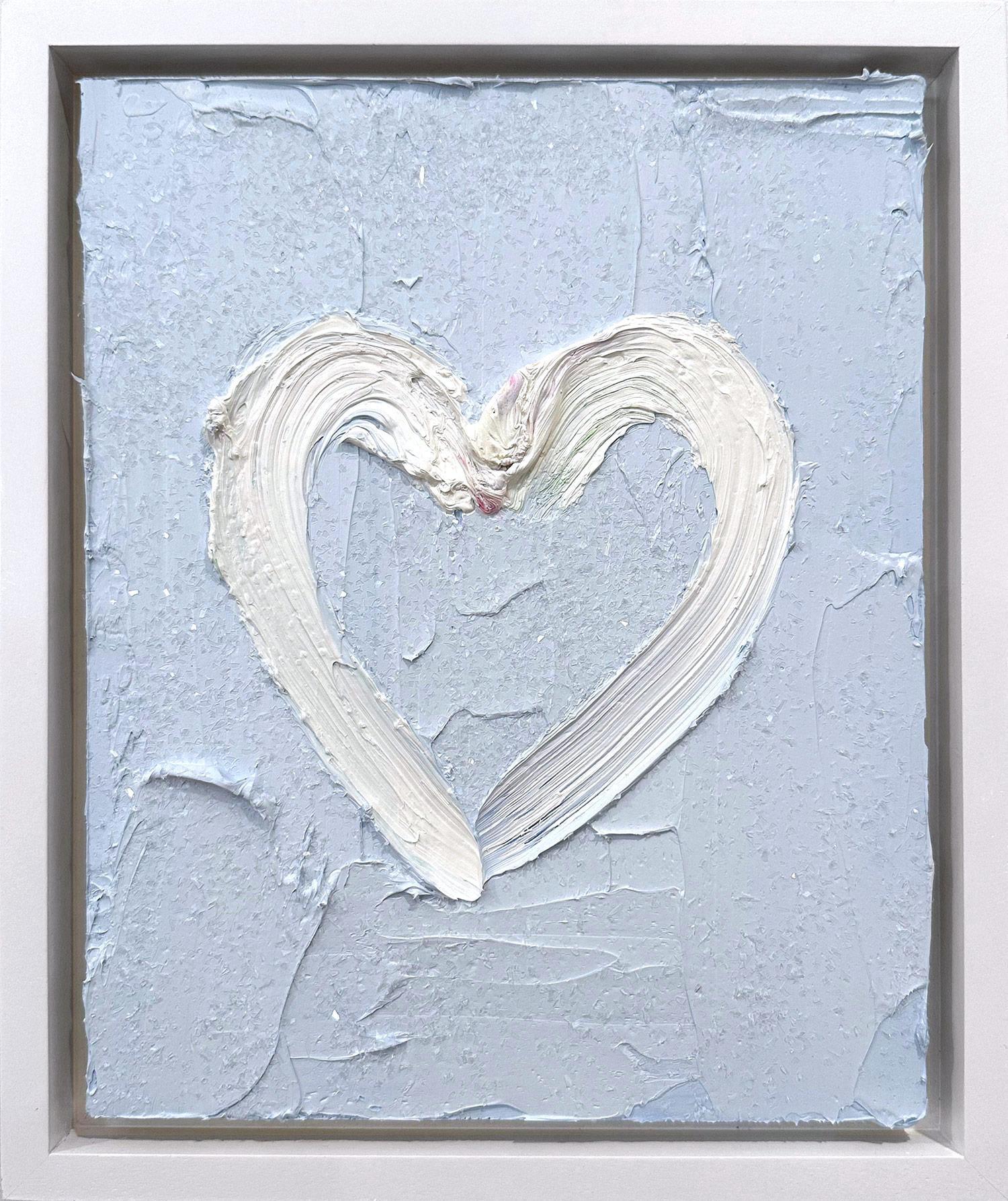 Cindy Shaoul Figurative Painting - "My Blue Diamond Heart" Periwinkle Blue Oil Painting with White Floater Frame