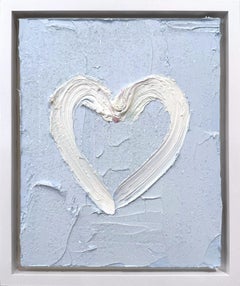 "My Blue Diamond Heart" Periwinkle Blue Oil Painting with White Floater Frame