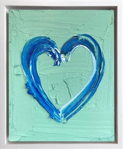 "My Emerald Teal Birkin Heart" Pop Art Oil Painting on Wood White Floater Frame