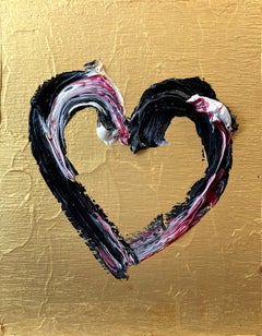 "My Boochier Heart" Gold, Black & Ruby Pop Art Oil Painting White Floater Frame