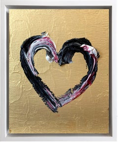 "My Boochier Heart" Gold, Black & Ruby Pop Art Oil Painting White Floater Frame