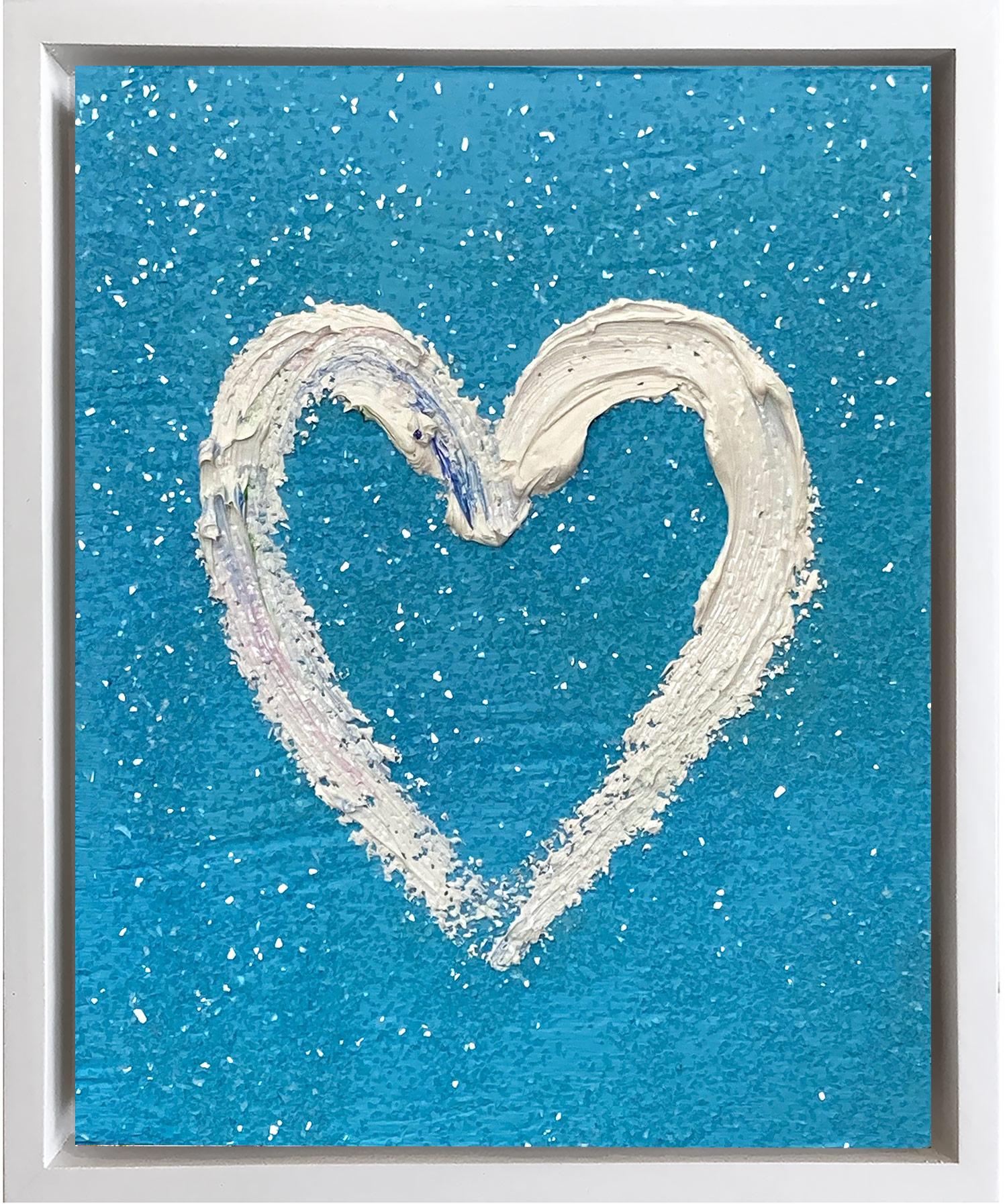 Cindy Shaoul Abstract Painting - "My Breakfast at Tiffany's Heart" Contemporary Pop Oil Painting w Floater Frame