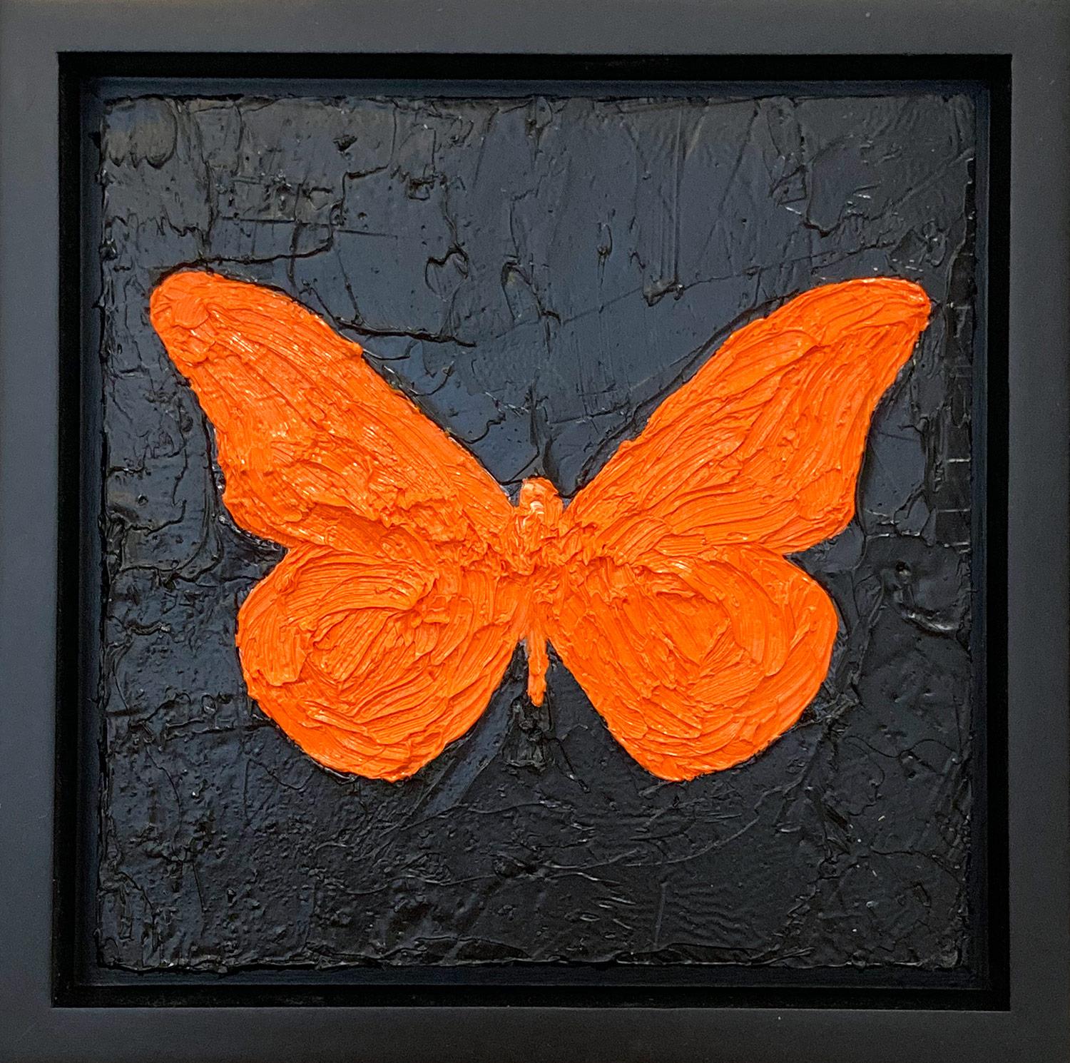 "My Bright Orange Butterfly" Contemporary Pop Art Oil Painting w Floater Frame