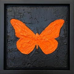 "My Bright Orange Butterfly" Contemporary Pop Art Oil Painting w Floater Frame