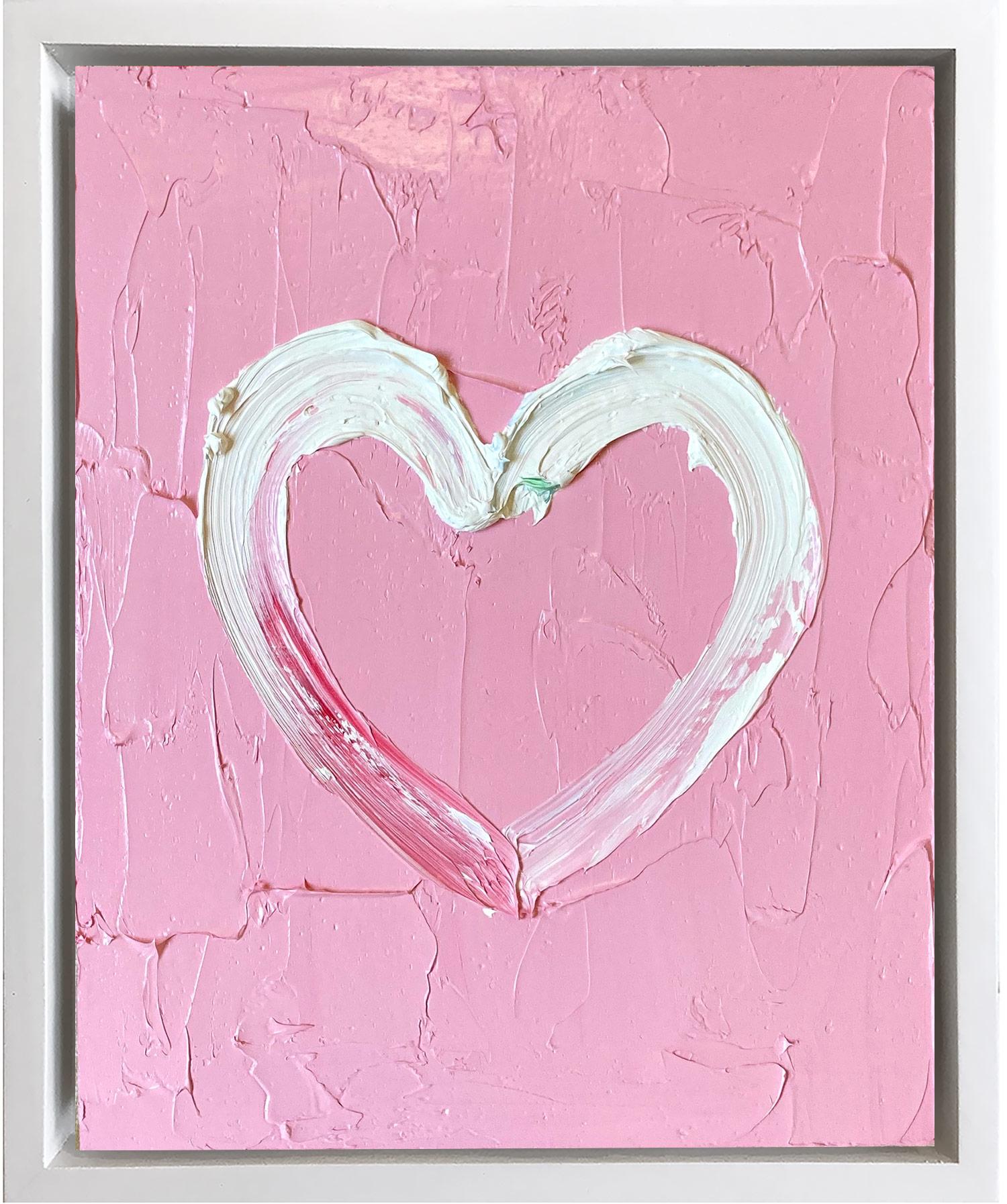 "My Bubble Gum Pink Heart" Pink Contemporary Oil Painting with Floater Frame 