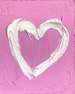 "My Bubble Gum Pink Heart" Pop Oil Painting on Wood with White Floater Frame