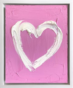 "My Bubble Gum Pink Heart" Pop Oil Painting on Wood with White Floater Frame