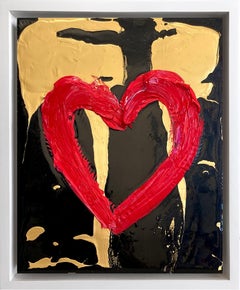 "My Calacatta Gold Heart" Contemporary Pop Oil Painting Wood White Floater Frame