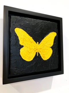 "My Canary Yellow Butterfly" Contemporary Pop Art Oil Painting w Floater Frame