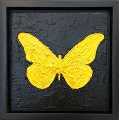 "My Canary Yellow Butterfly" Contemporary Pop Art Oil Painting w Floater Frame