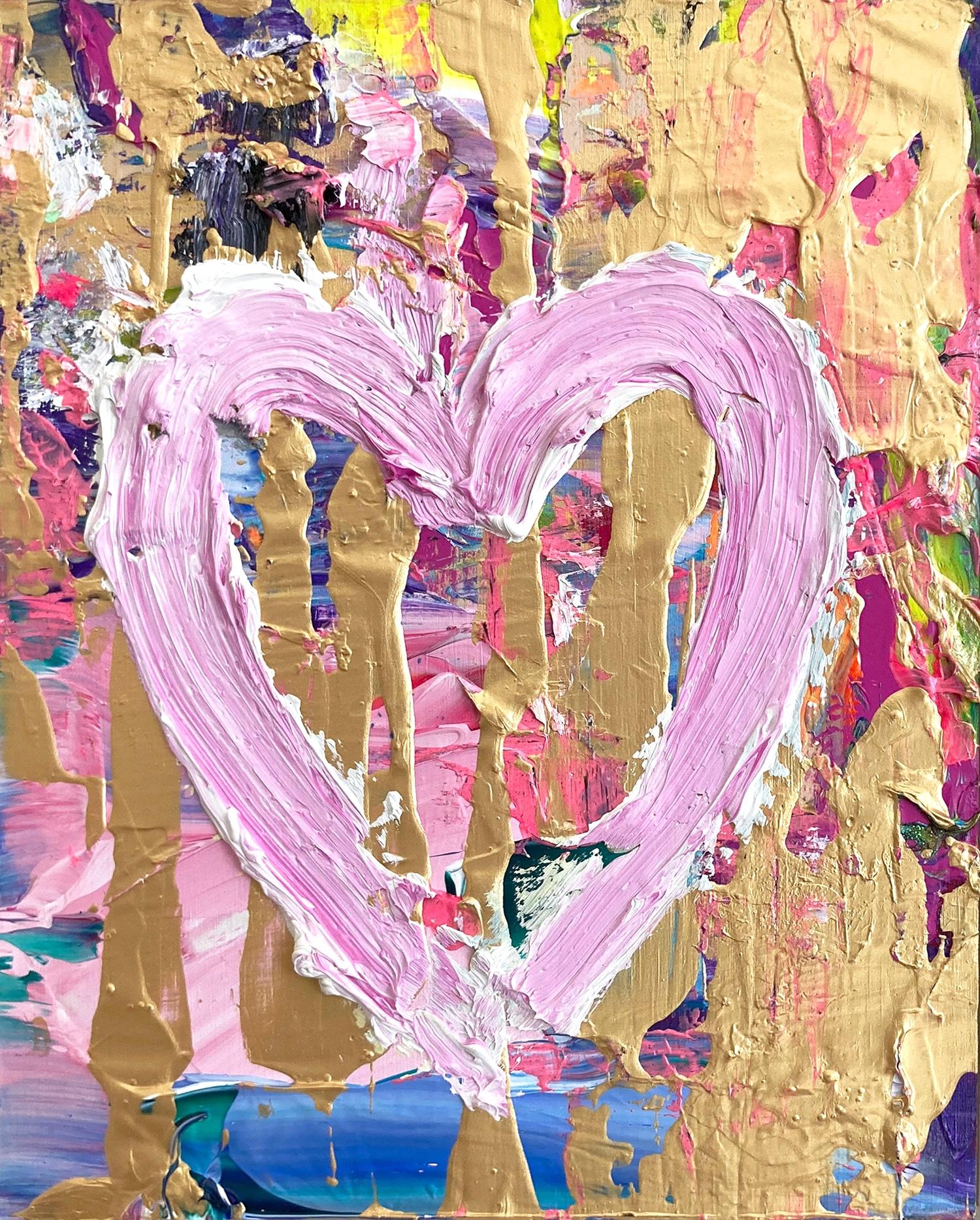 „My Candy Heart“ Buntes Pop-Art-Ölgemälde auf Holz mit weißem Floater-Rahmen – Painting von Cindy Shaoul