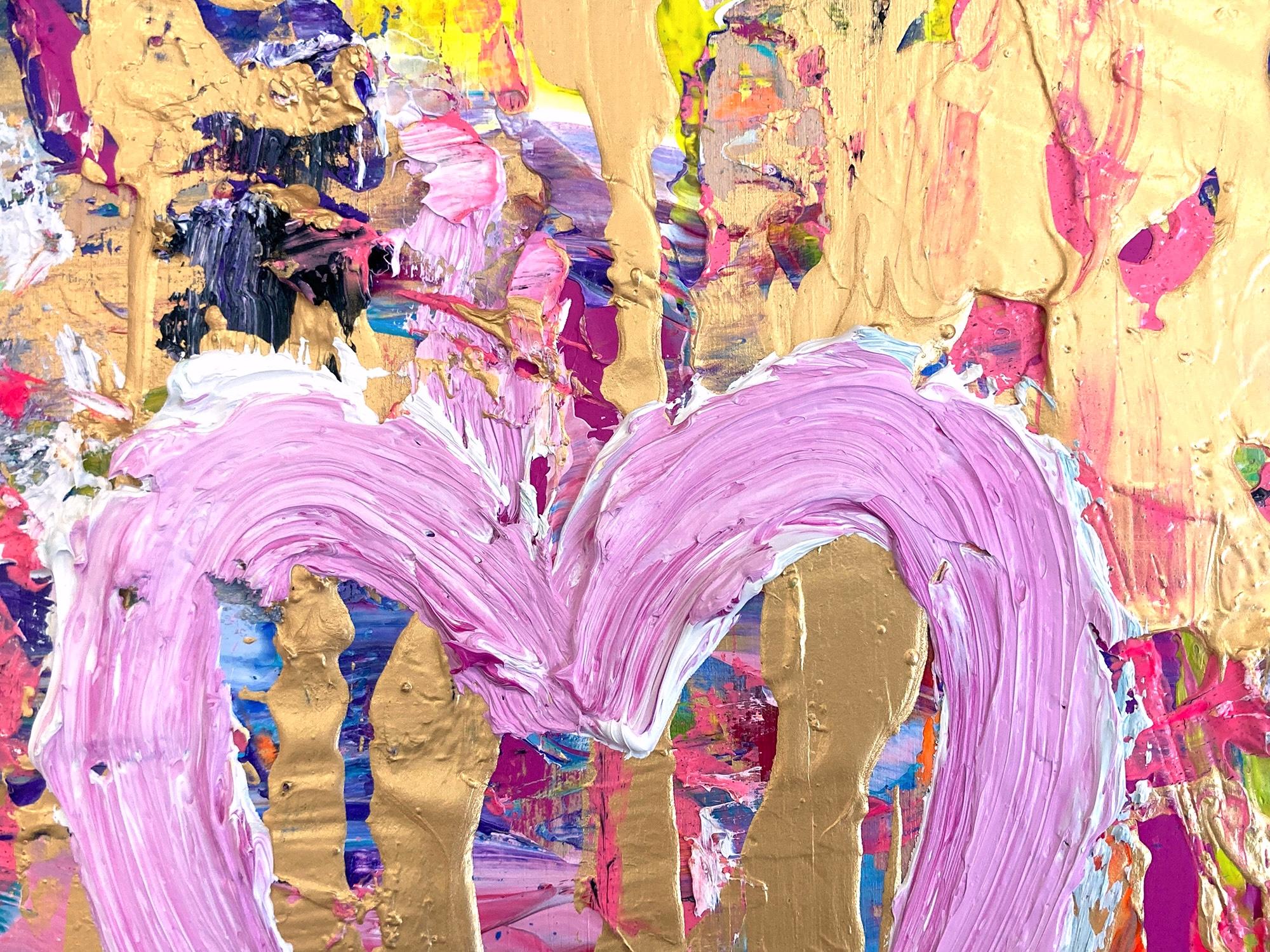 „My Candy Heart“ Buntes Pop-Art-Ölgemälde auf Holz mit weißem Floater-Rahmen (Weiß), Abstract Painting, von Cindy Shaoul