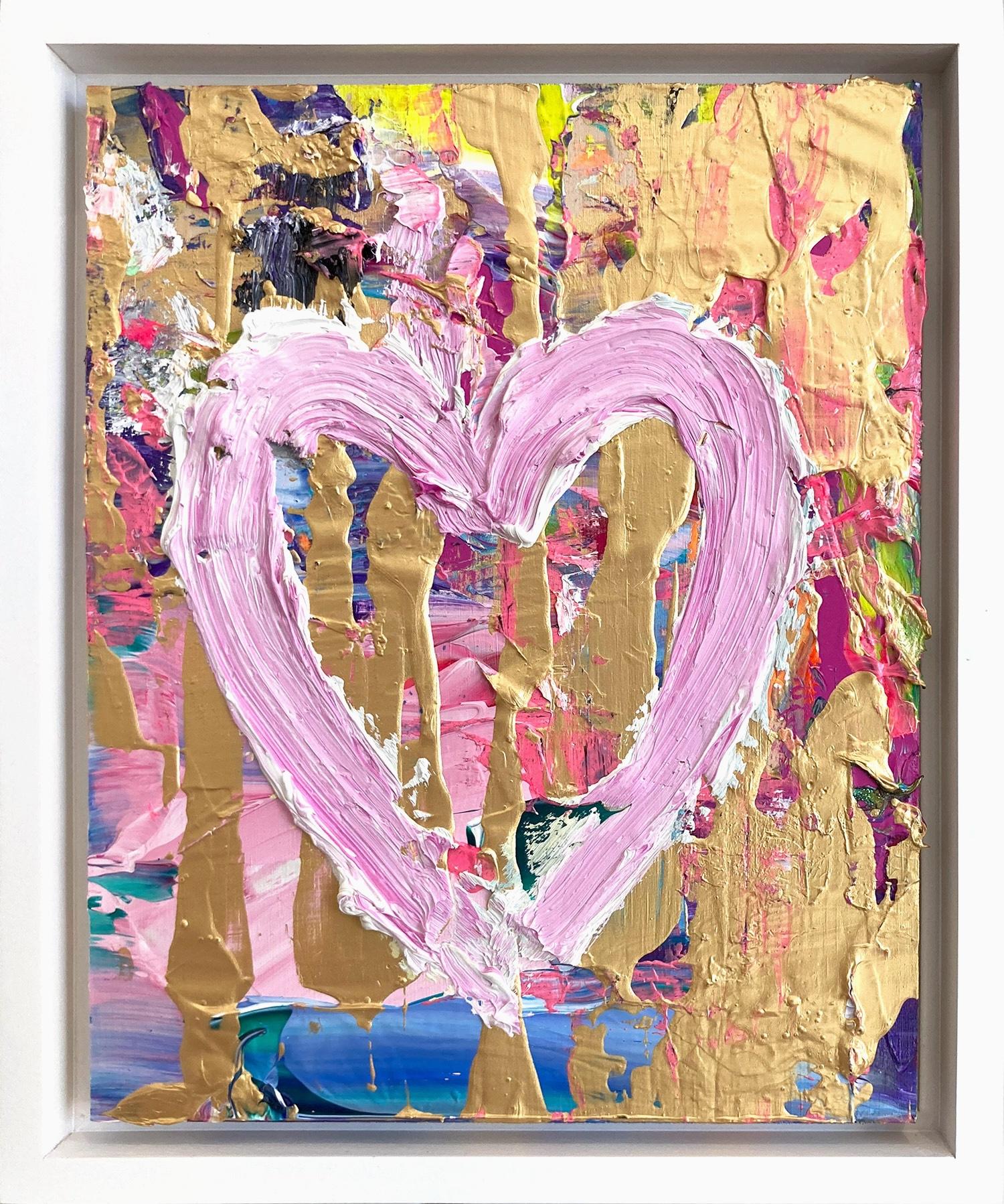 "Il mio cuore di caramella" Pittura ad olio pop art colorata su legno con cornice bianca fluttuante