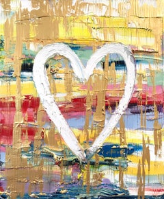 "My Candy Heart" Contemporary Multicolor Gold Oil Painting on Canvas