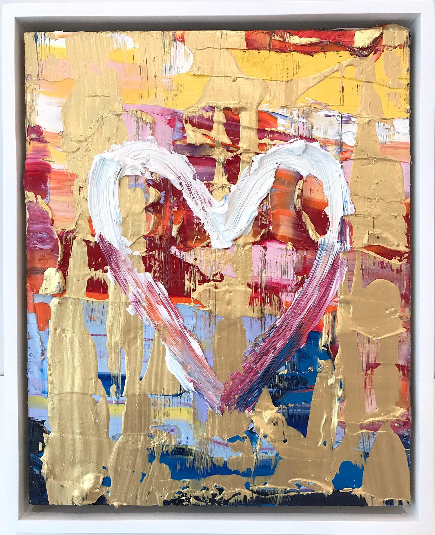 Cindy Shaoul Abstract Painting - "My Candy Heart" Multicolor & Gold Contemporary Oil Painting With Floater Frame