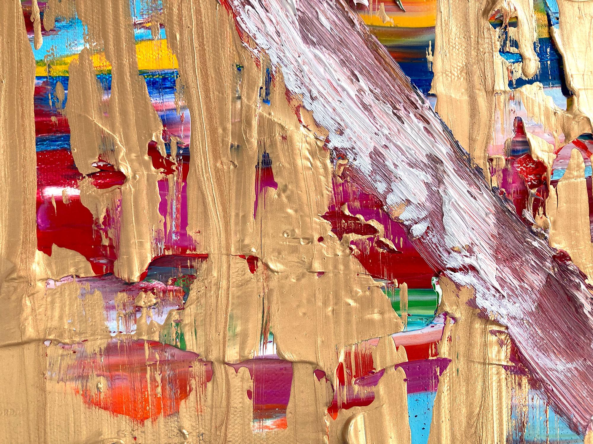 Zeitgenössisches, mehrfarbiges und goldenes Ölgemälde „Mein Candy Land Heart“ auf Leinwand (Gold), Abstract Painting, von Cindy Shaoul