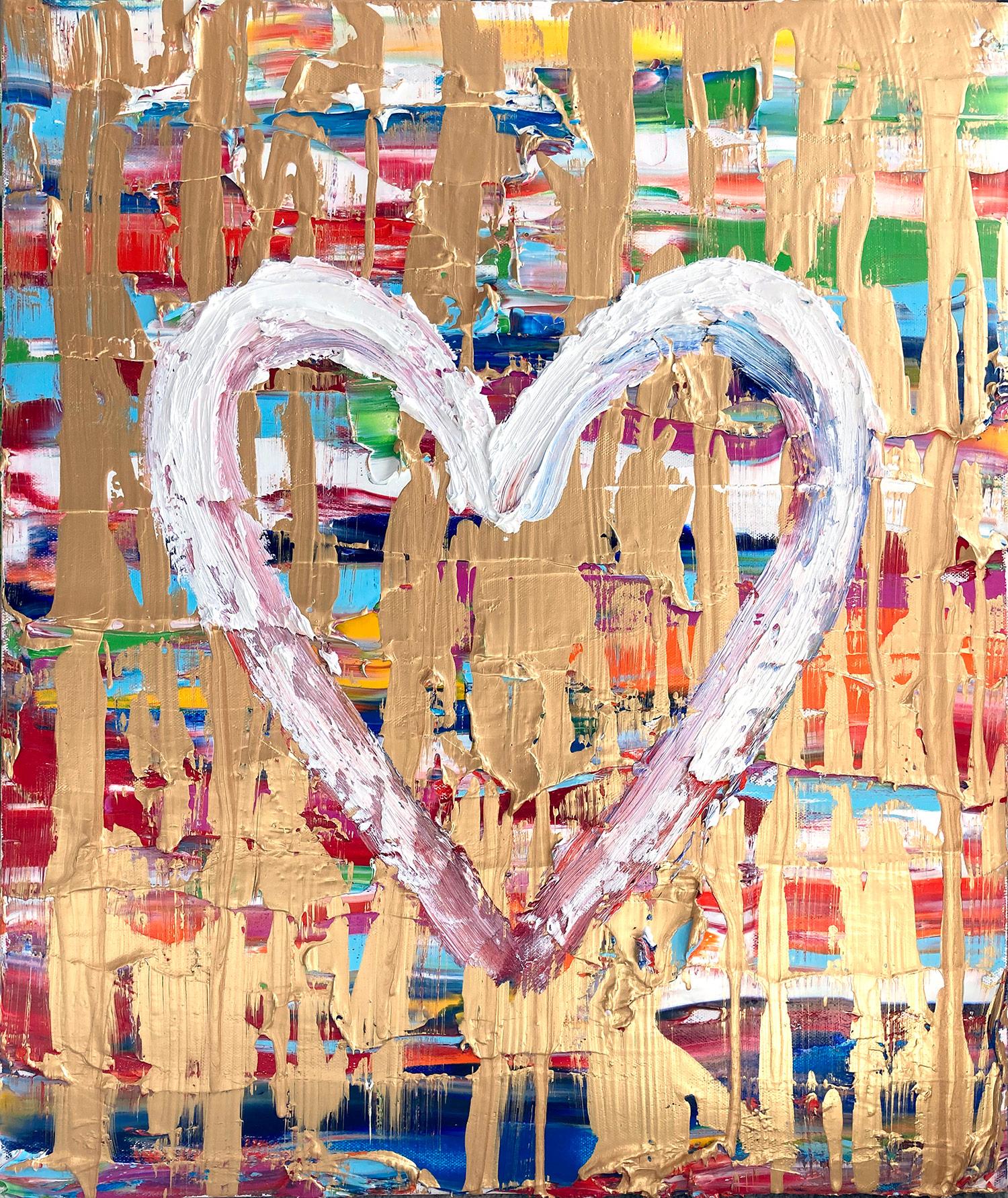 Cindy Shaoul Abstract Painting - "My Candy Land Heart" Contemporary Multicolor & Gold Pop Oil Canvas Painting 