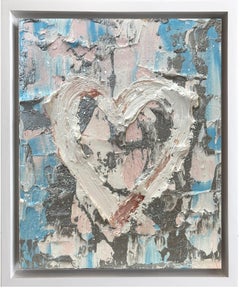 « My Champagne on Ice Heart », peinture à l'huile pop art colorée, cadre flottant blanc