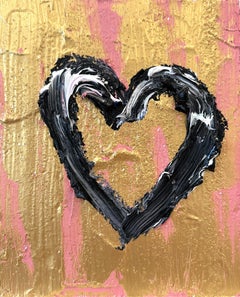 "My Chanel Heart" Gold & Pink Contemporary Art Oil Painting with Floater Frame