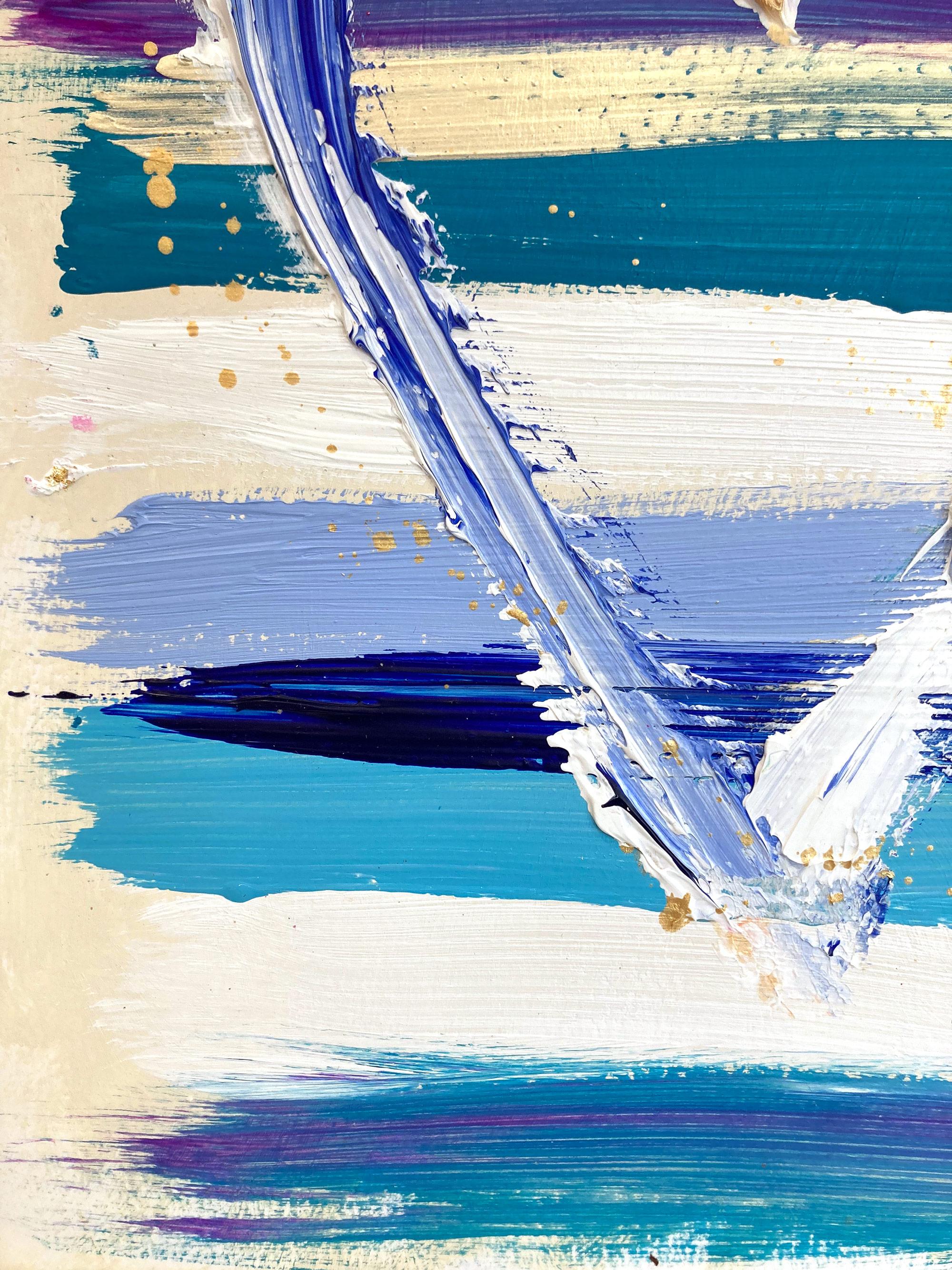 « My Charismatic Heart », peinture abstraite colorée à l'acrylique et à la feuille d'or sur papier - Bleu Abstract Painting par Cindy Shaoul