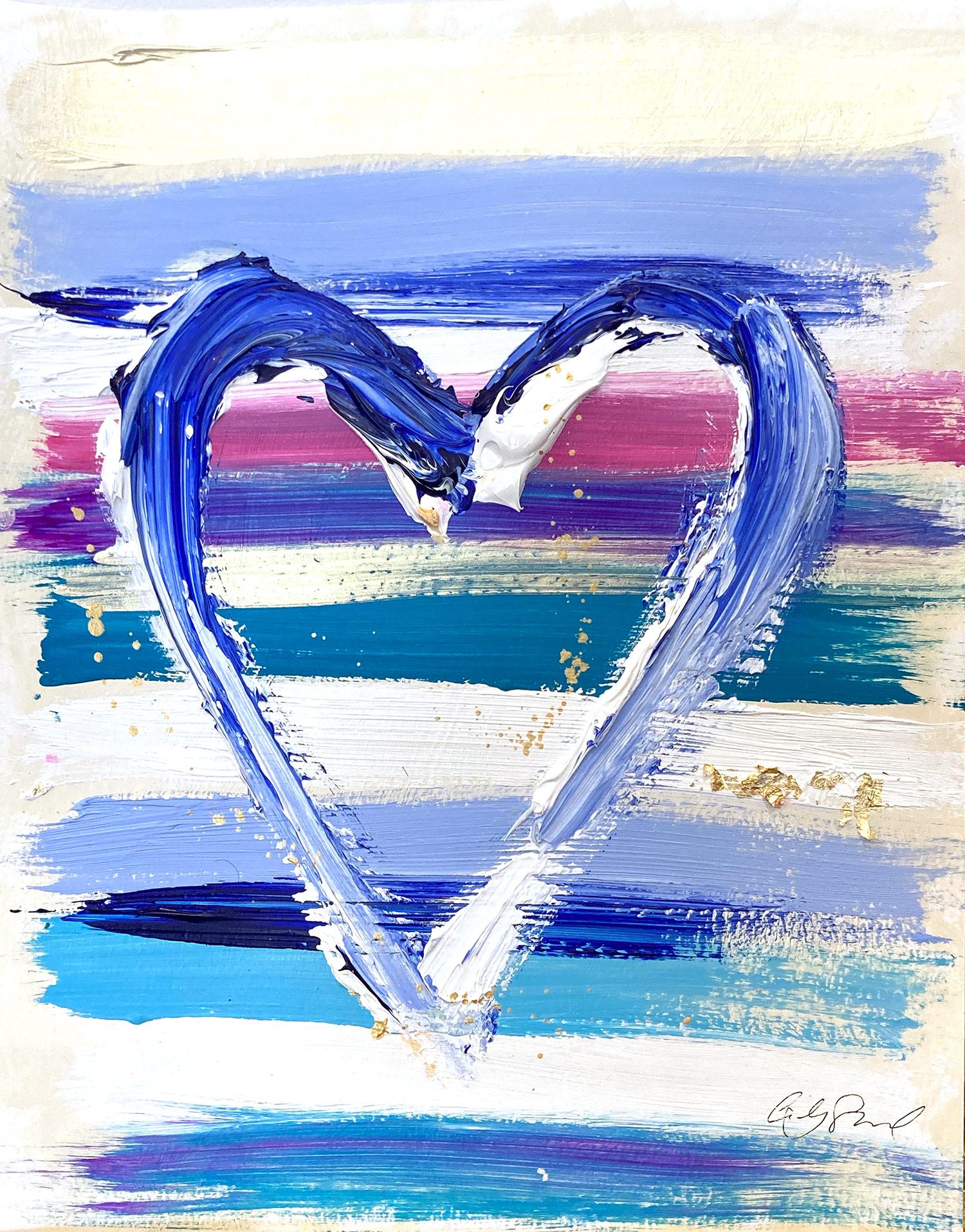 « My Charismatic Heart », peinture abstraite colorée à l'acrylique et à la feuille d'or sur papier 