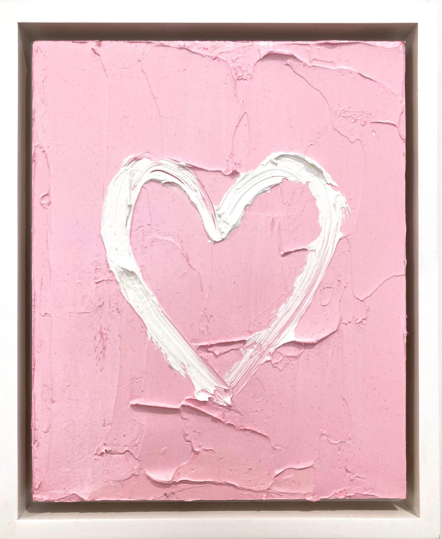 Cindy Shaoul Figurative Painting - "My Cherry Blossom Heart" Light Pink Contemporary Oil Painting w Floater Frame