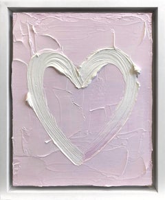 „My Cherry Bloom Heart“ Hellrosa Ölgemälde auf Holz mit weißem, schwebendem Rahmen