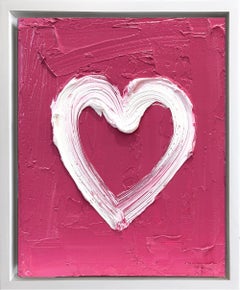 "My Cherry Lipstick Heart" Pop Art Oil Painting on Wood with White Floater Frame